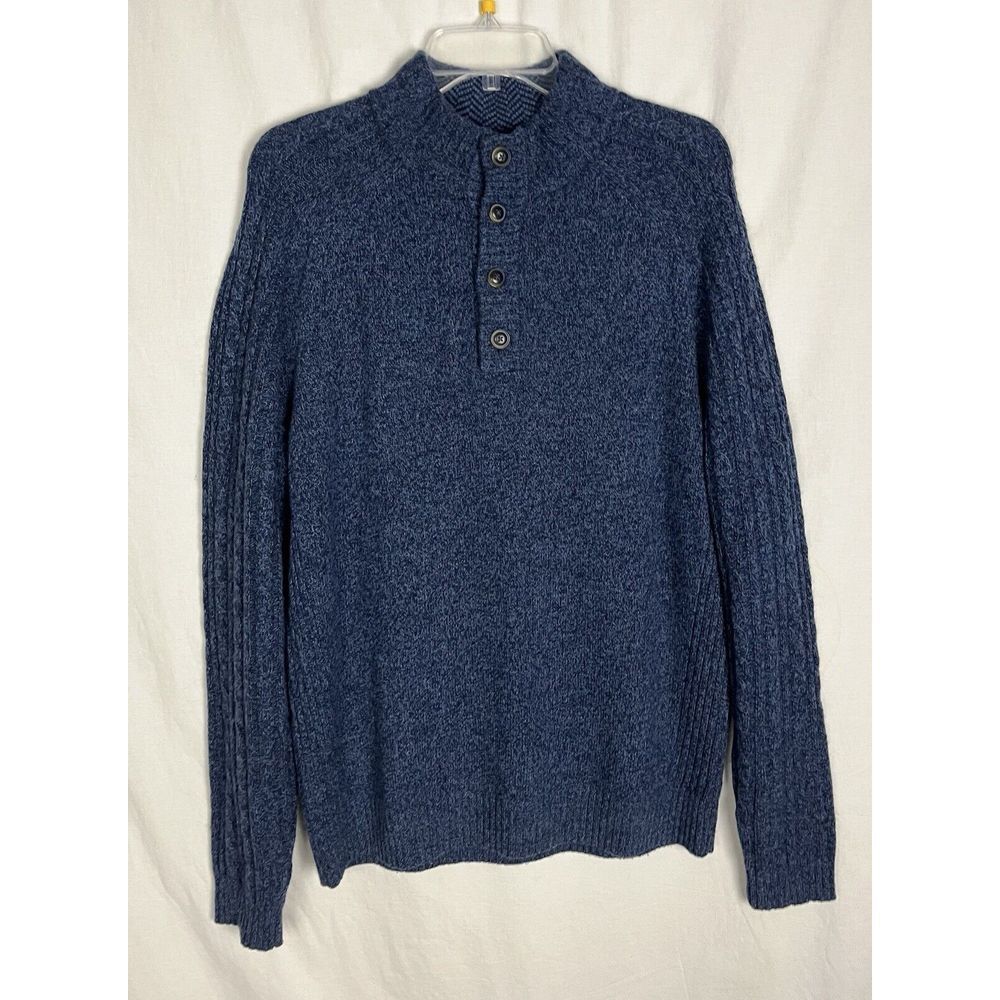 Jos A Bank Sweater Mens Size L Blue 1/4 Button Wool Blend Pullover Preppy